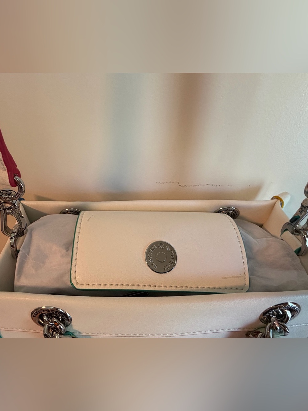 KARL LAGERFELD Savoie SATCHEL White Leather Chain Crossbody BAG Purse NWT $198 🌈 - Picture 10 of 15